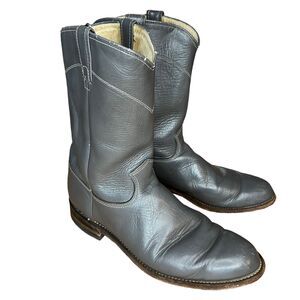 J Chisholm Gray Leather Roper Boot Womens 9.5M Style L105 USA Excellent!